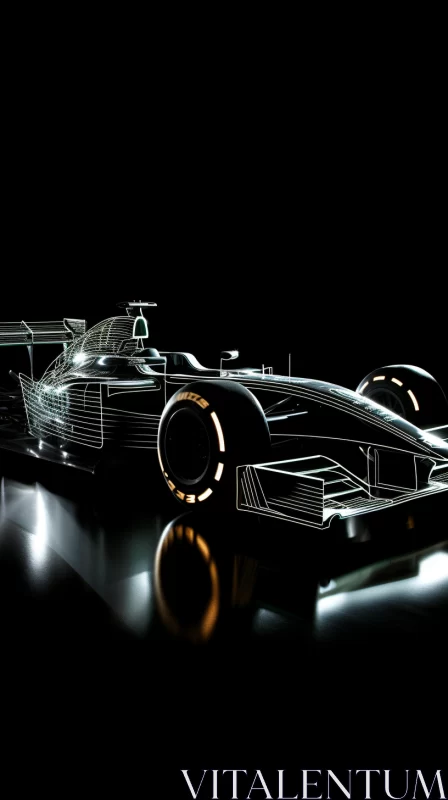 Photorealistic Silver Mercedes Benz Formula One Racing Car in Dark Mysterious Environment  - AI Gene AI Image