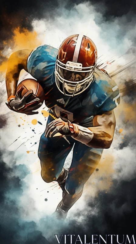 Powerful American Football Player in Action - Realism Meets Abstraction AI Image