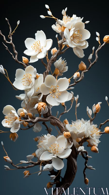 White Flowers in ZBrush Style: A Tribute to Shang Dynasty Art AI Image