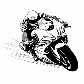 Dynamic Black and White Motorcycle Illustration with Depth and Perspective AI Image