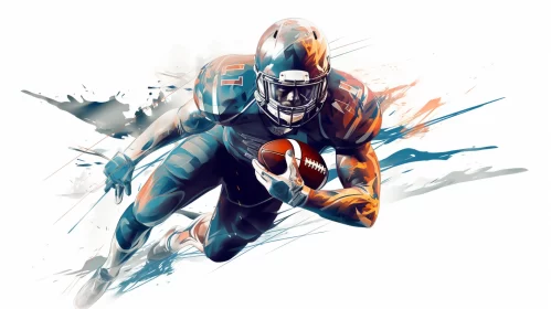 Energetic Football Player Painting in Teal and Orange AI Image