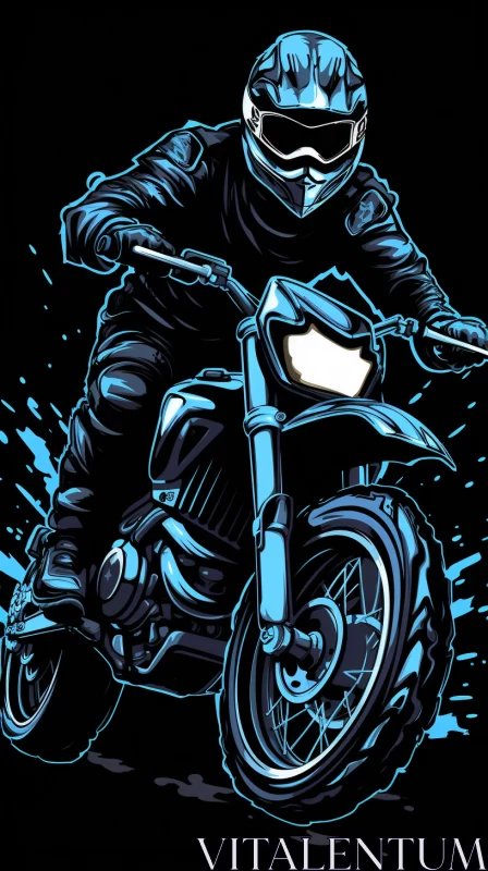 High-Contrast Manga-Style Motorcycle Digital Illustration AI Image