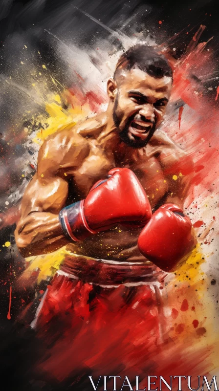 AI ART High-Resolution Abstract Cartoon-Style Boxer Image with Bold Colors and Heavy Brushstrokes