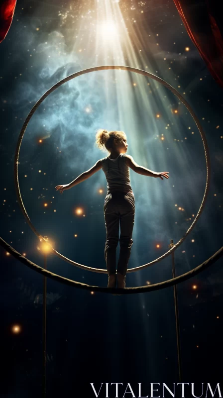 Surreal Circus Scene: Child Performer Bathed in Ethereal Light AI Image