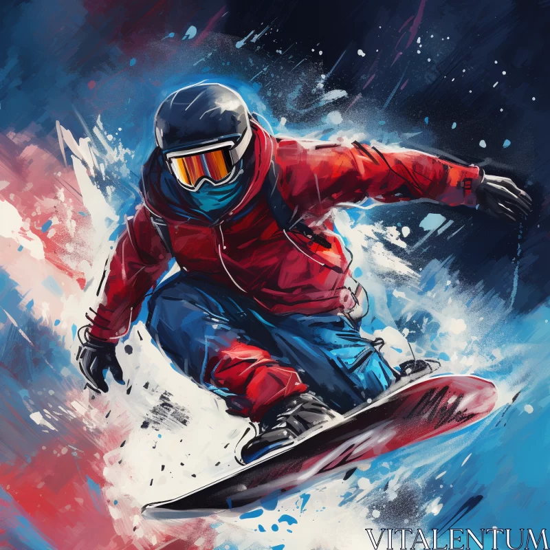 Ultra-HD Speedpainting of Snowboarder in Vibrant Colors AI Image