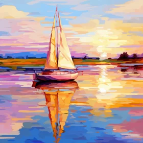 8K Impressionist Sailboat Painting with Saturated Palette and Fauvist Color Scheme AI Image