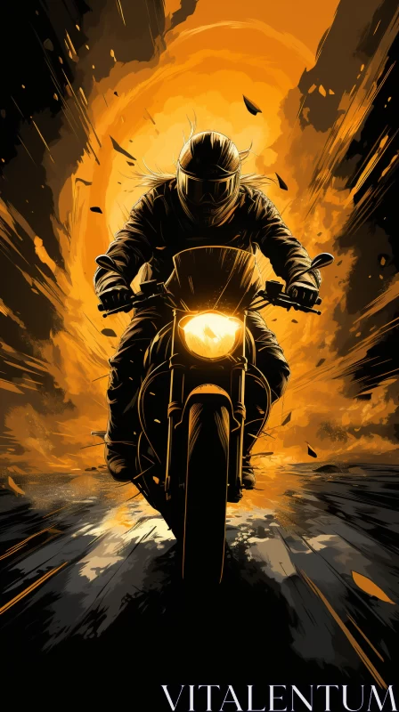 Noir Comic and Manga Style Motorcyclist in Action AI Image