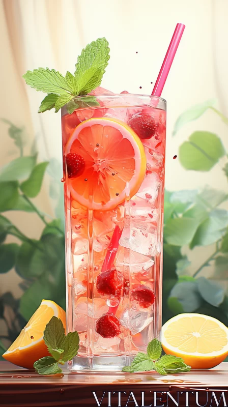 Photorealistic Rendering of a Colorful Citrus Cocktail AI Image