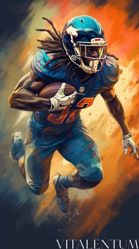Pop Art Inspired NFL Player Mid-Run in Colorful Blend AI Image