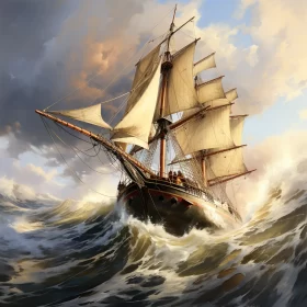 Stalwart Ship Sailing through Tempestuous Sea: A Symbol of Resilience and Endurance AI Image