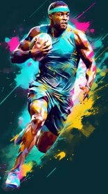 Dynamic Rugby Player Portrait in Vibrant Colors - 32k UHD Speedpainting AI Image