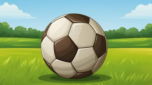 Gigantic Soccer Ball on Verdant Field Illustration: A Whimsical Depiction of the Beloved Sport AI Image