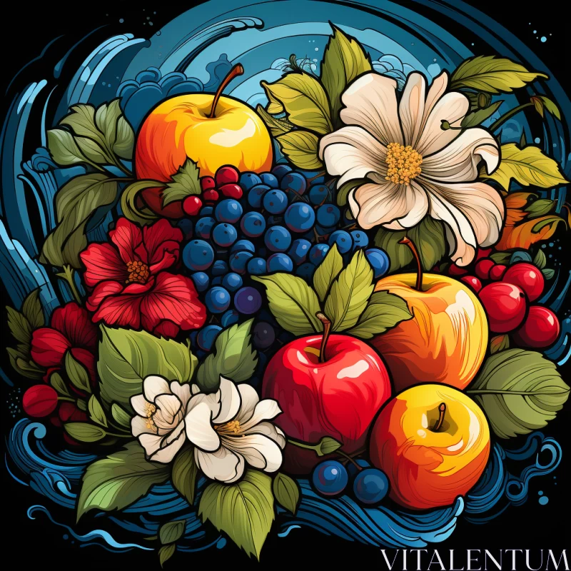 Decorative Fruit Art with Detailed Brushwork and High Contrast Compositions AI Image