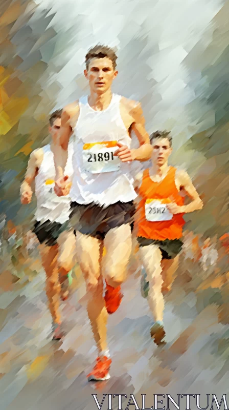 Exquisite Brushwork in Marathon Scene with Dominant Orange Palette AI Image