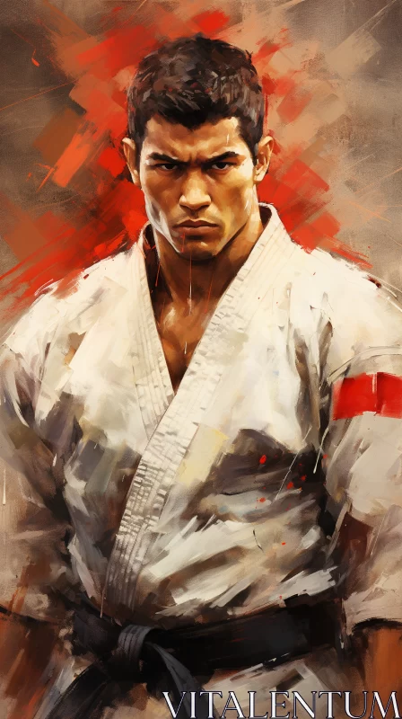 Intense Karate Athlete Digital Painting with Geopunk Influences AI Image