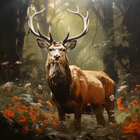 Artistic Representation of Deer in Forest - Speedpainting Style AI Image