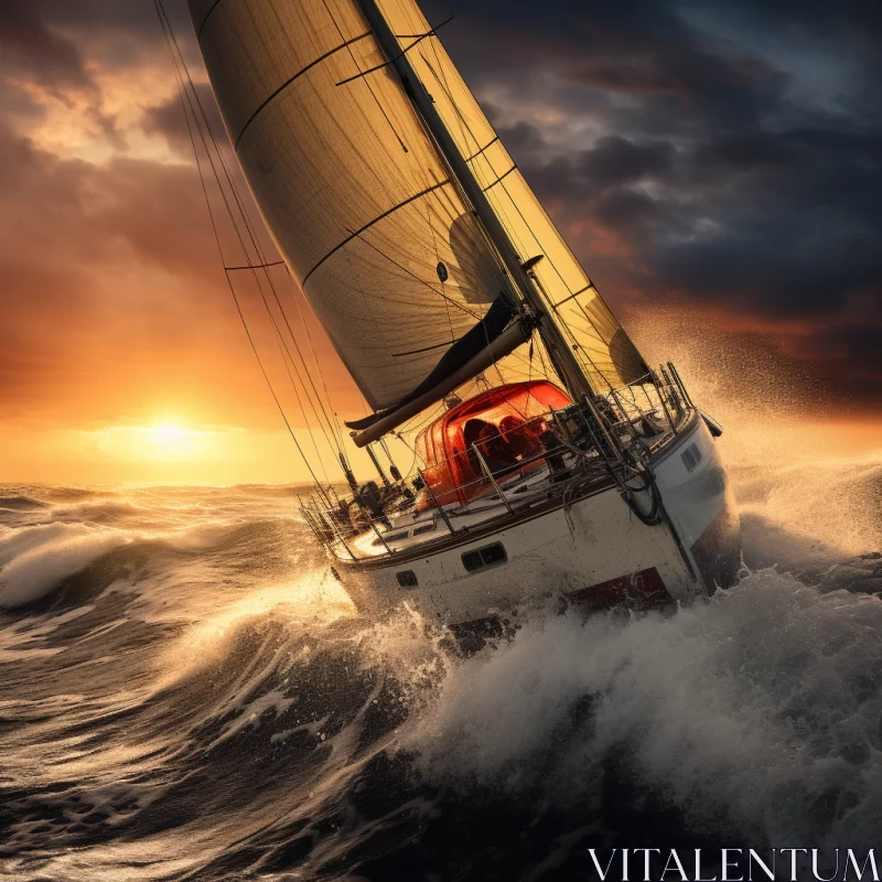 AI ART Ultra-HD Photorealistic Image of Sailboat in Stormy Weather, Symbolizing Resilience & Courage