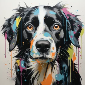 Abstract Drip Painted Dog Portrait with Colorful Splatter Background