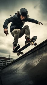 Dynamic Skateboarder Performing Tricks in Urban Backdrop, Captured in Schlieren Photography Style AI Image