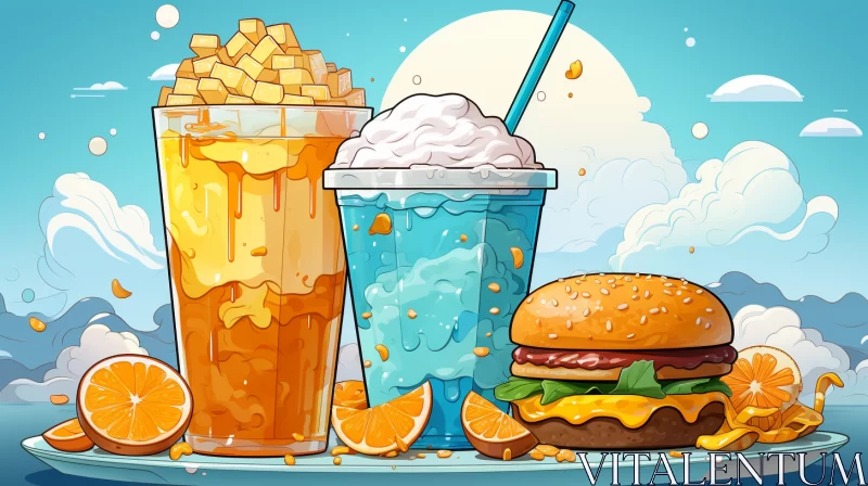 Manga Style Fast Food - Weathercore and 2D Game Art AI Image