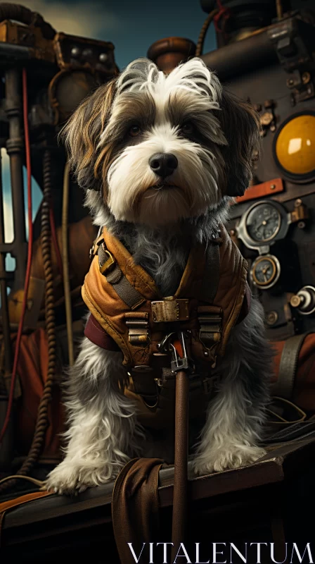 Steampunk Pulp-Themed Canine in Nautical Attire AI Image