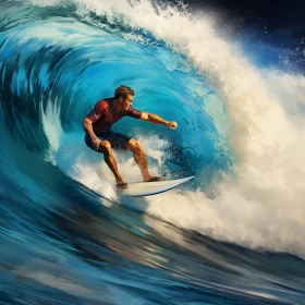 Adrenaline-Filled Speedpainting of Surfer on Giant Wave with Vibrant Interplay of Light and Shadow,  AI Image