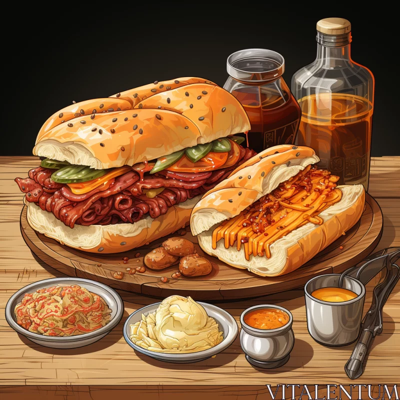 Artistic Representation of Sandwiches in Warm Color Palette AI Image