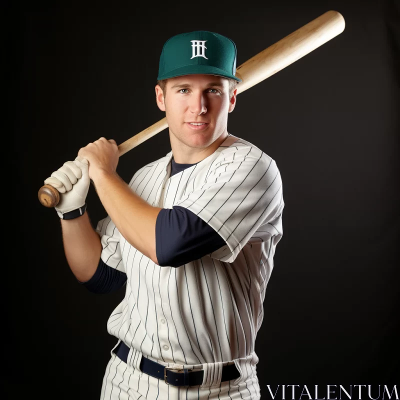 Energetic Baseball Player in Striped Uniform Ready for Action AI Image