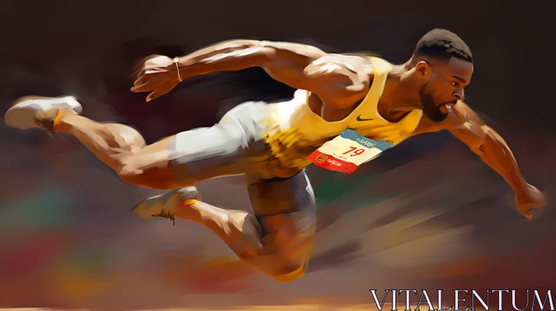 Intense Mid-Jump Athlete Pose in Bold Digital Painting AI Image