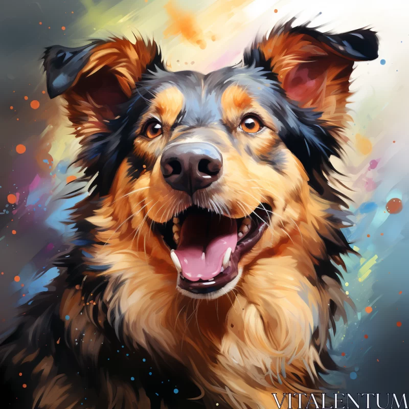 Playful Dog with Red Muzzle in Detailed Digital Painting AI Image