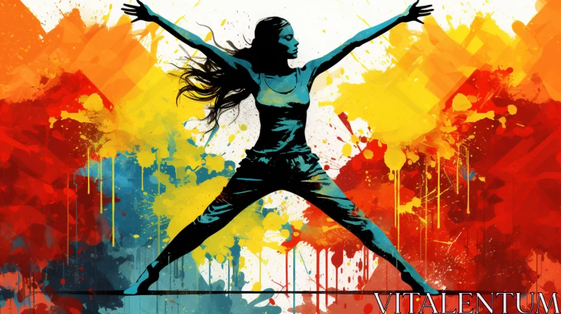 AI ART Vibrant Stencil Art of Energetic Female Dancer in Dynamic Pose