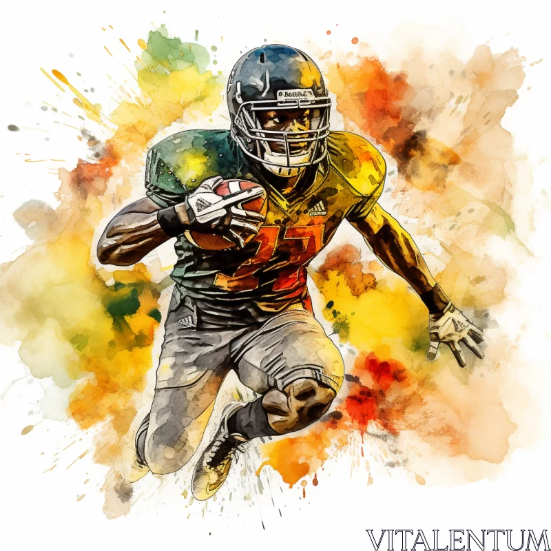Colorful Watercolor-Style Football Player Image with Impasto Texture AI Image