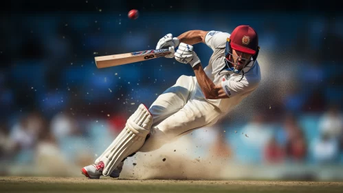 Cricket Player Mid-air Swing Photorealistic Portrait with Bold Colors AI Image