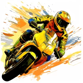 High-Angle Motorcycle Race Painting in Bold, Vivid Colors AI Image