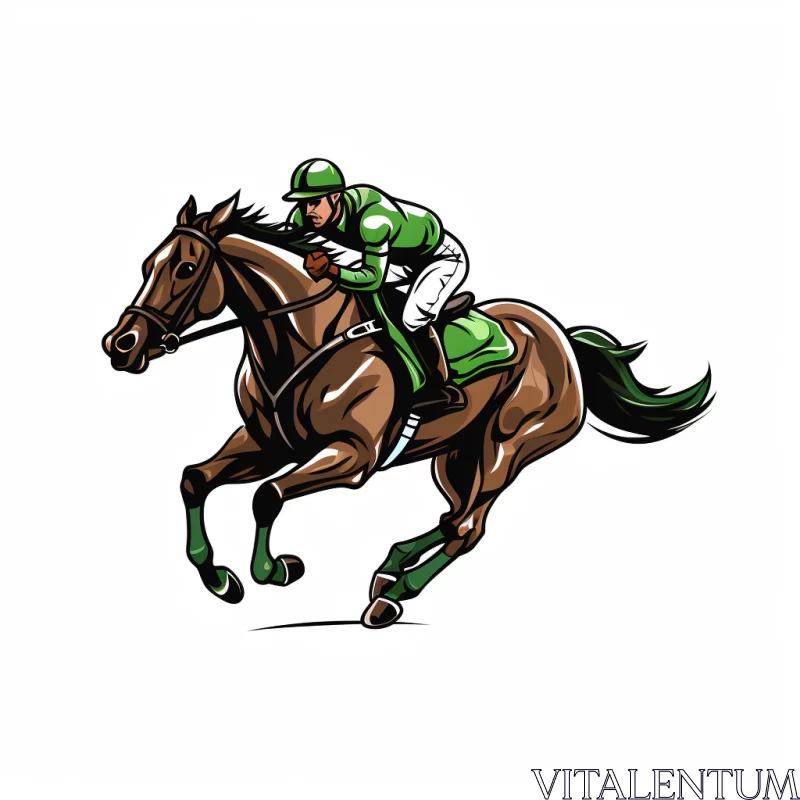 Thrilling Horse Race - Vibrant Green Jockey on Robust Brown Horse AI Image
