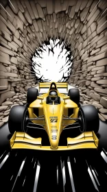 Comic-Style Race Car Illustration in Yellow & Gold Hues  - AI Generated Images AI Image