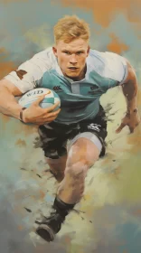 Dynamic Rugby Player Painting in Vibrant Colors Showcasing Strength and Emotion AI Image