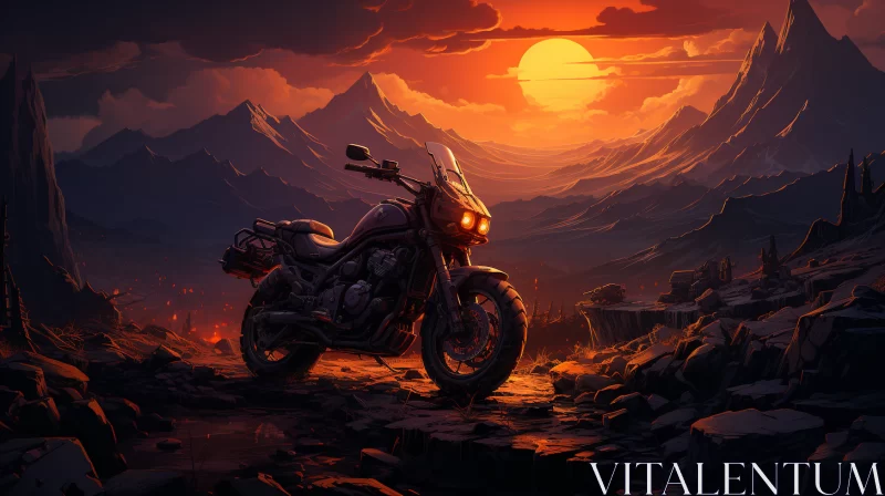 Infrared Neon Motorcycle Art in Rocky Mountain Sunset AI Image