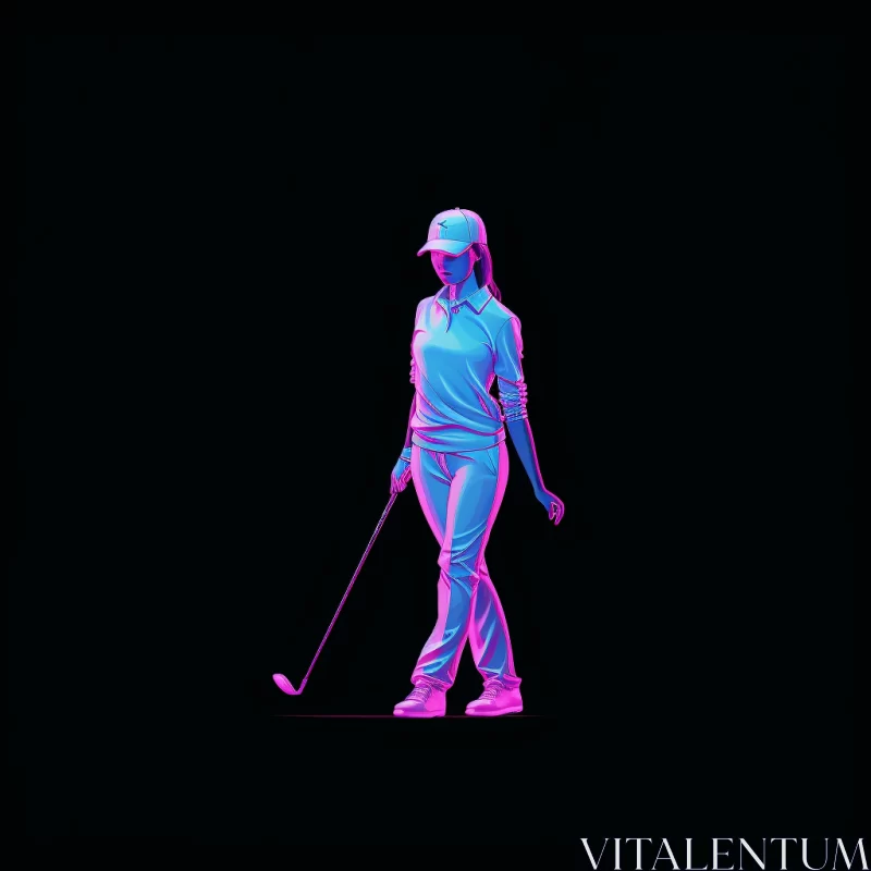 AI ART Neon Realism Golf Art: Woman in Stark Contrast