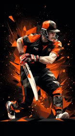 Striking Modern Graphic Design Illustration of a Cricket Player in Action AI Image