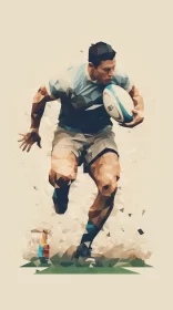 Dynamic Rugby Player Illustration in Unique Graphic Design Style AI Image