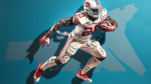 Futuristic NFL Player in Red Uniform Clutching Football with Pop Art Elements AI Image