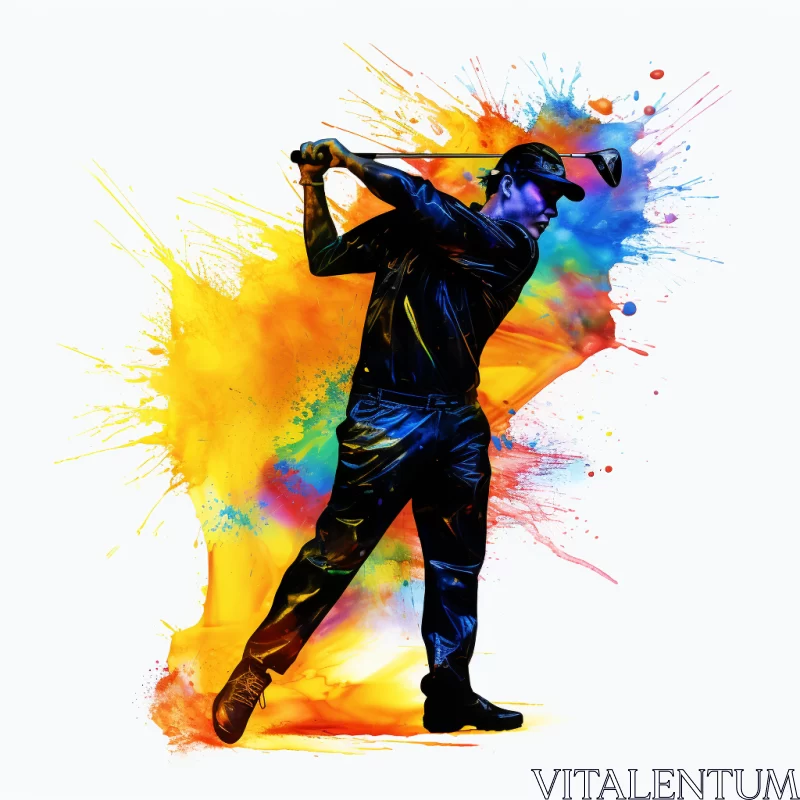 Vibrant Liquid Metal Golf Swing in Expressive Ink Style AI Image