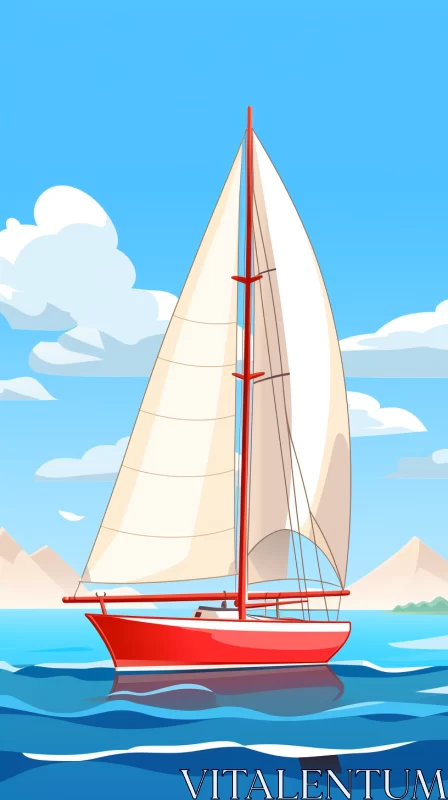 32k UHD Vibrant Cartoon-Style Digital Art of Sailboat on Calm Ocean AI Image