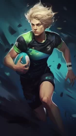 Dynamic Speedpainting of Woman in Rugby Uniform in Full Sprint AI Image
