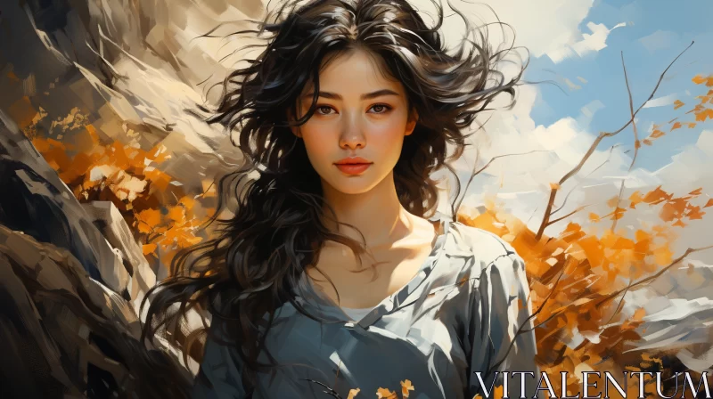 Graceful Asian Woman in Traditional Digital Artwork AI Image
