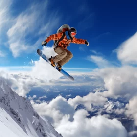 High-Resolution Snowboarding Image with Vibrant Colors and Icy Landscape AI Image