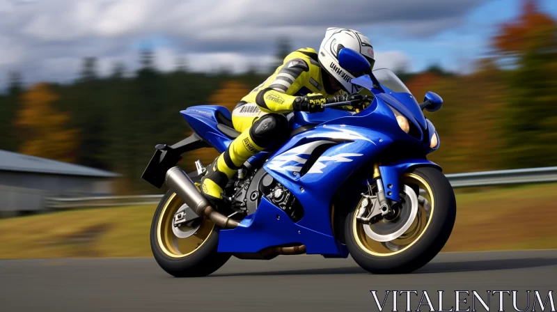 Hyper-Realistic Motorbike Scene with Vibrant Colors and Motion Blur AI Image