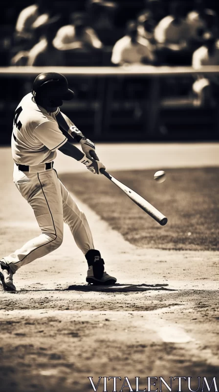 Noir Baseball Player Mid-Swing in High Contrast Black and White with Sepia Undertones AI Image