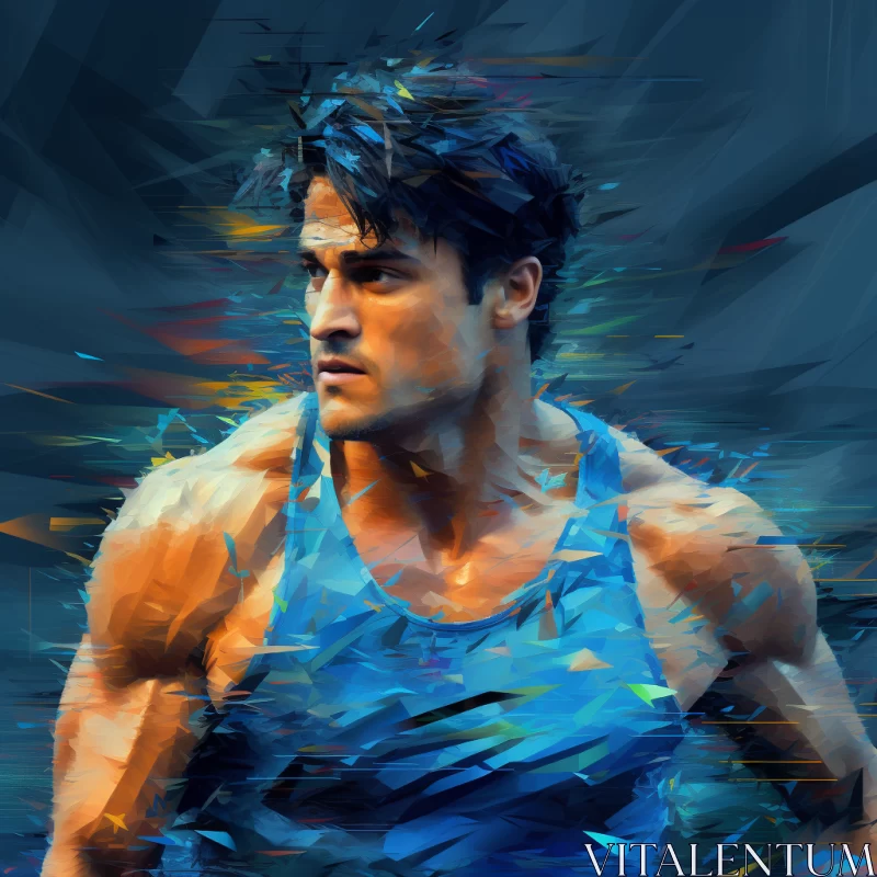 Outrun Style Street Gymnast Portrait in Blue & Cyan AI Image